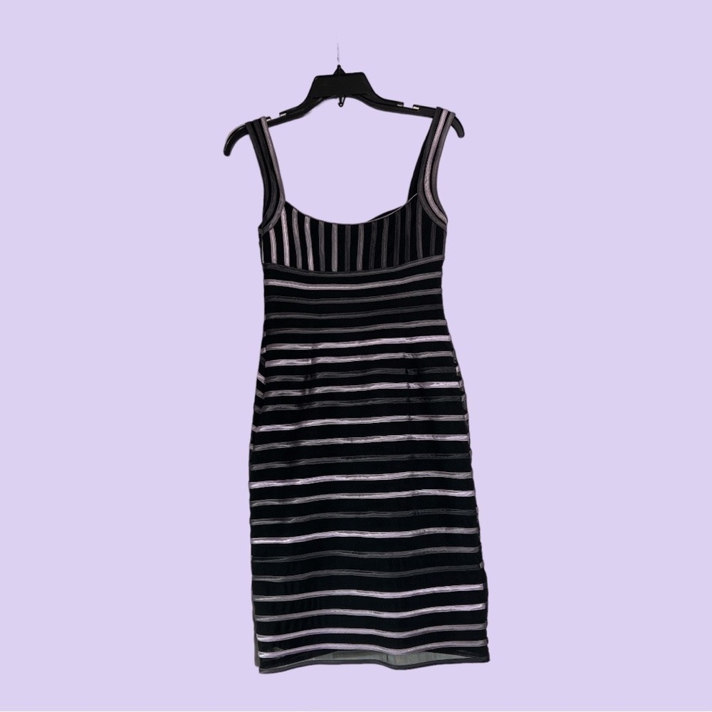 JS Collections Black Silver Lavender Wide Strap Cocktail Mini Dress Size 2